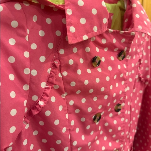 London Fog Pink Polka Dot Hooded Raincoat – Girls Size L (14–16) Barbiecore - Picture 12 of 15